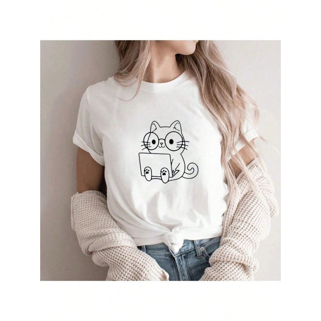 Camiseta Gato De Óculos Cat Feminina Camisa Blusa Feminino Algodão Top Premium Streetwear Lançamento