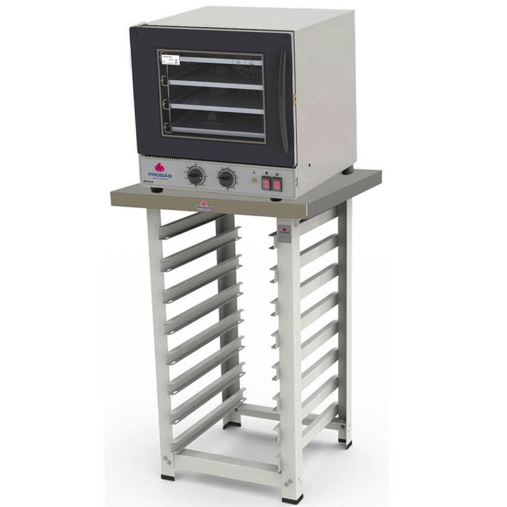 Kit Forno Elétrico Progás Turbo Fast Oven Preto 4 Esteiras PRP-004 G2 127V e Mesa Suporte Para o For