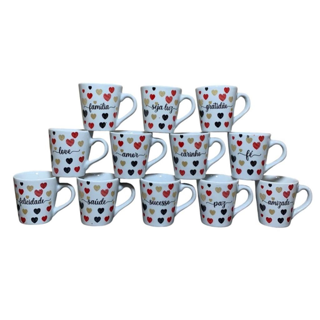 Jogo 12 Caneca Porcelana Frases Coração Motivação Xícara Chá Café em Oferta na Shopee