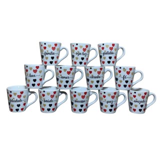 Jogo 12 Caneca Porcelana Frases Coração Motivação Xícara Chá Café em Oferta na Shopee