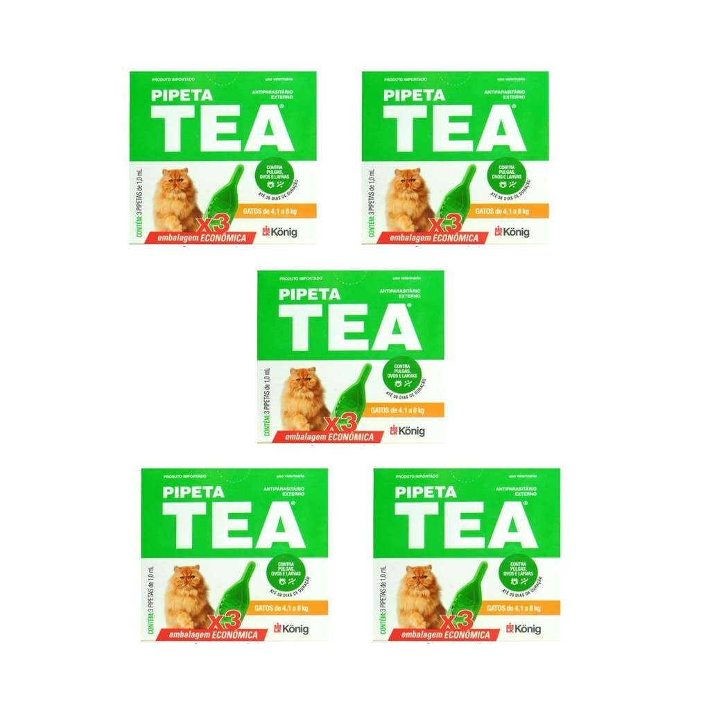 05 Antipulgas TEA Gatos Pipeta X 3 unid 4,1 até 8KG 1ML Konig