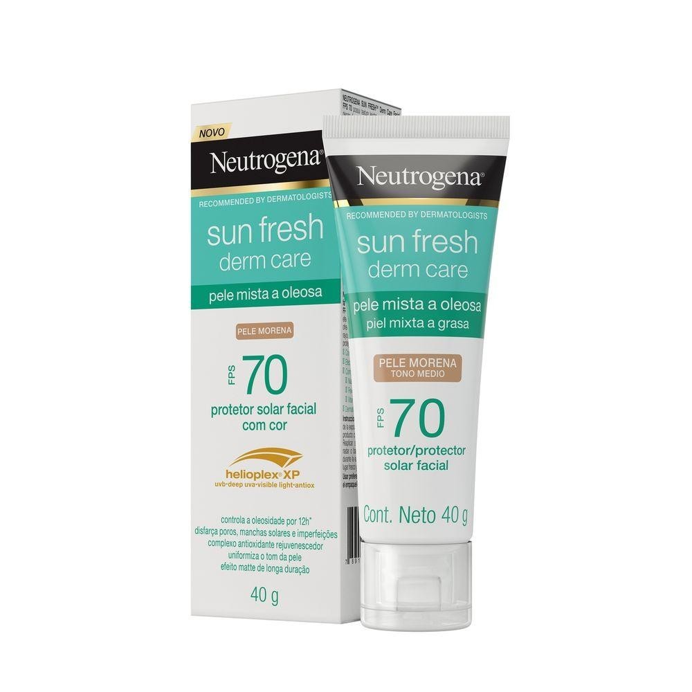 Protetor Solar Facial Pele Oleosa Neutrogena Sun Fresh Derm Care Pele Morena FPS70 40g - Beauty