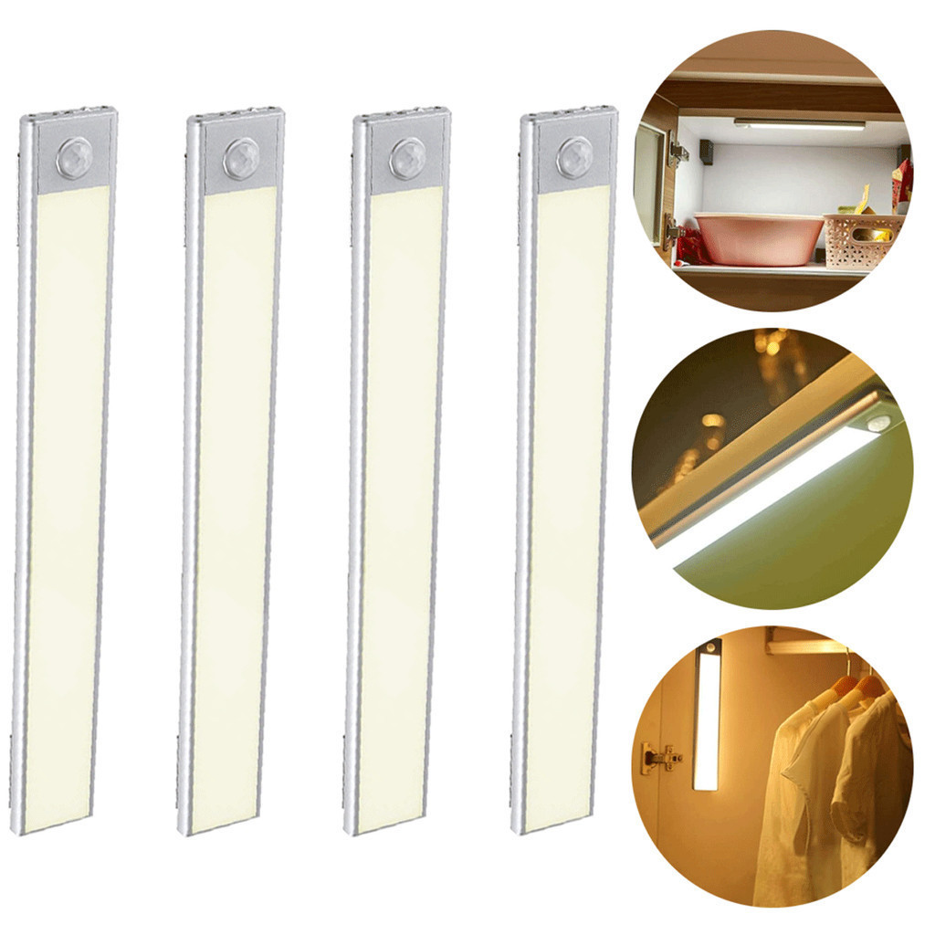 4x Luminária Led Com Sensor De Movimento Presença Recarregável Armário Guarda-Roupas Escada 40cm