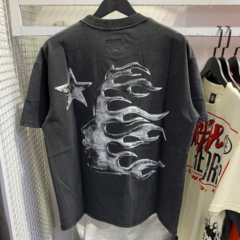 2025 High Street Hellstar New Vintage Print Hip Hop Casual Camiseta Manga Curta Gola Redonda Casal
