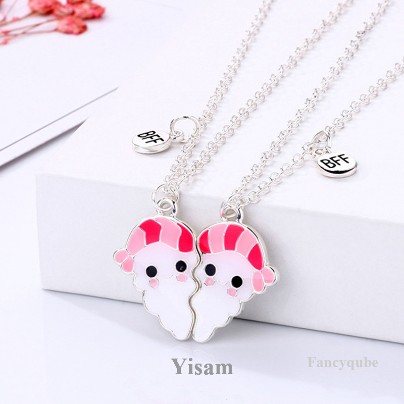 Yisam 2PCS/Set Cartoon Heart Pendant Chain Melhor Colar De Amigos BFF Jóias De Amizade