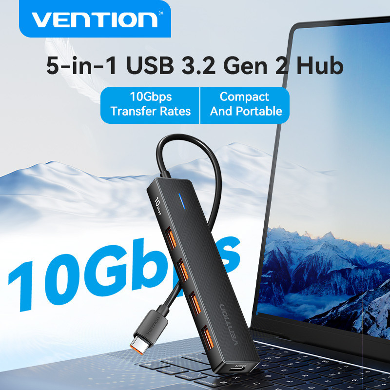 Vention 5 em 1 USB-C para Hub USB 3.2 Gen 2 Tipo-A x 4/USB-C 10 Gbps para Windows/MacOS/Linux