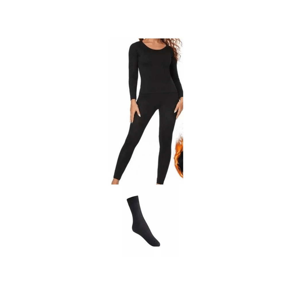 ROUPA TERMICA FEMININO FORRADA FLANELADA CONJUNTO BLUSA COM CALÇA E MEIA IDEAL PARA FRIO NEVE AGASALHO SKI ACADEMIA INVERNO PELUCIADO PIJAMA UV VIAGEM