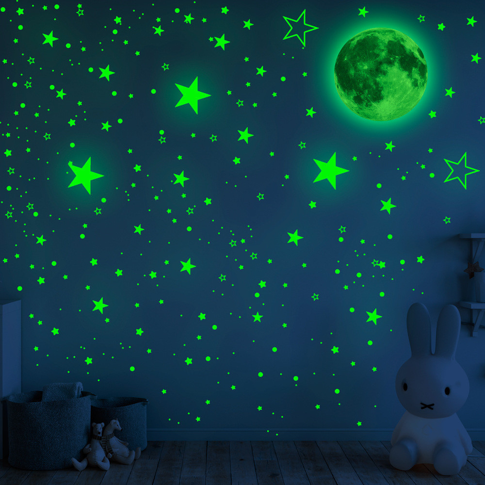 Adesivo Fluorescente Autocolante Autocolante Autocolante de Parede Cartoon 1049pcs Adesivo Luminoso Estrela da Lua Ponto Estrela da Lua