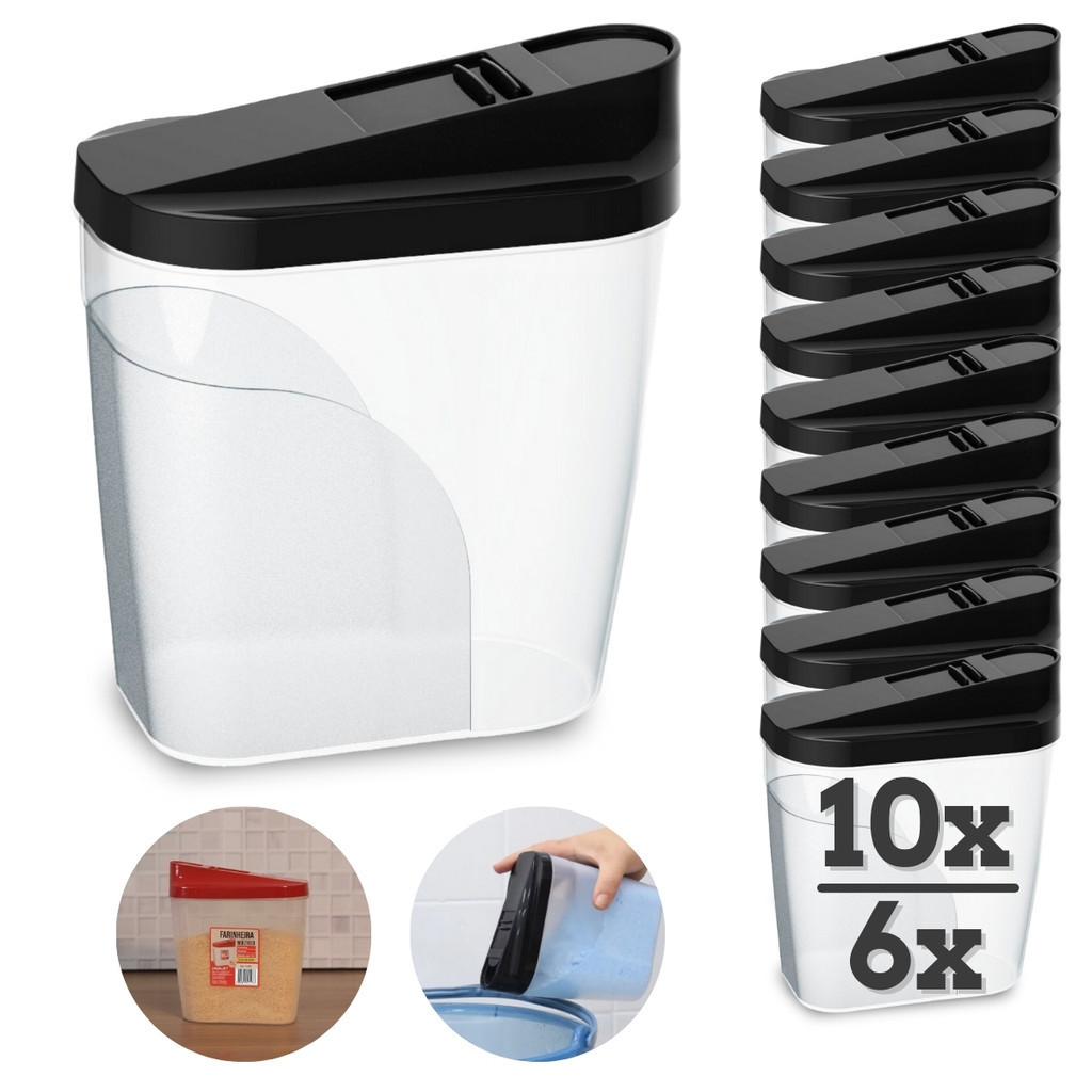 Kit 10 ou 6 Farinheiros 1 Litro Tampa Preta ou Vermelha Açucareiro Porta Sabão - Uninjet em Oferta na Shopee