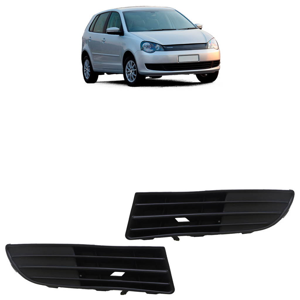 Par Moldura Grade Milha Polo 2007 2008 2009 2010 2011 2012 Preto Sem Furo Milha