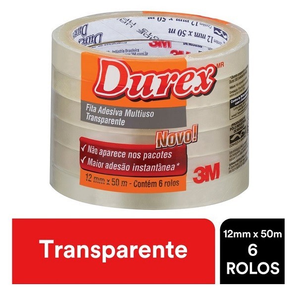 Durex Fita Adesiva 12MM X 50M 6 Rolos em Oferta na Shopee