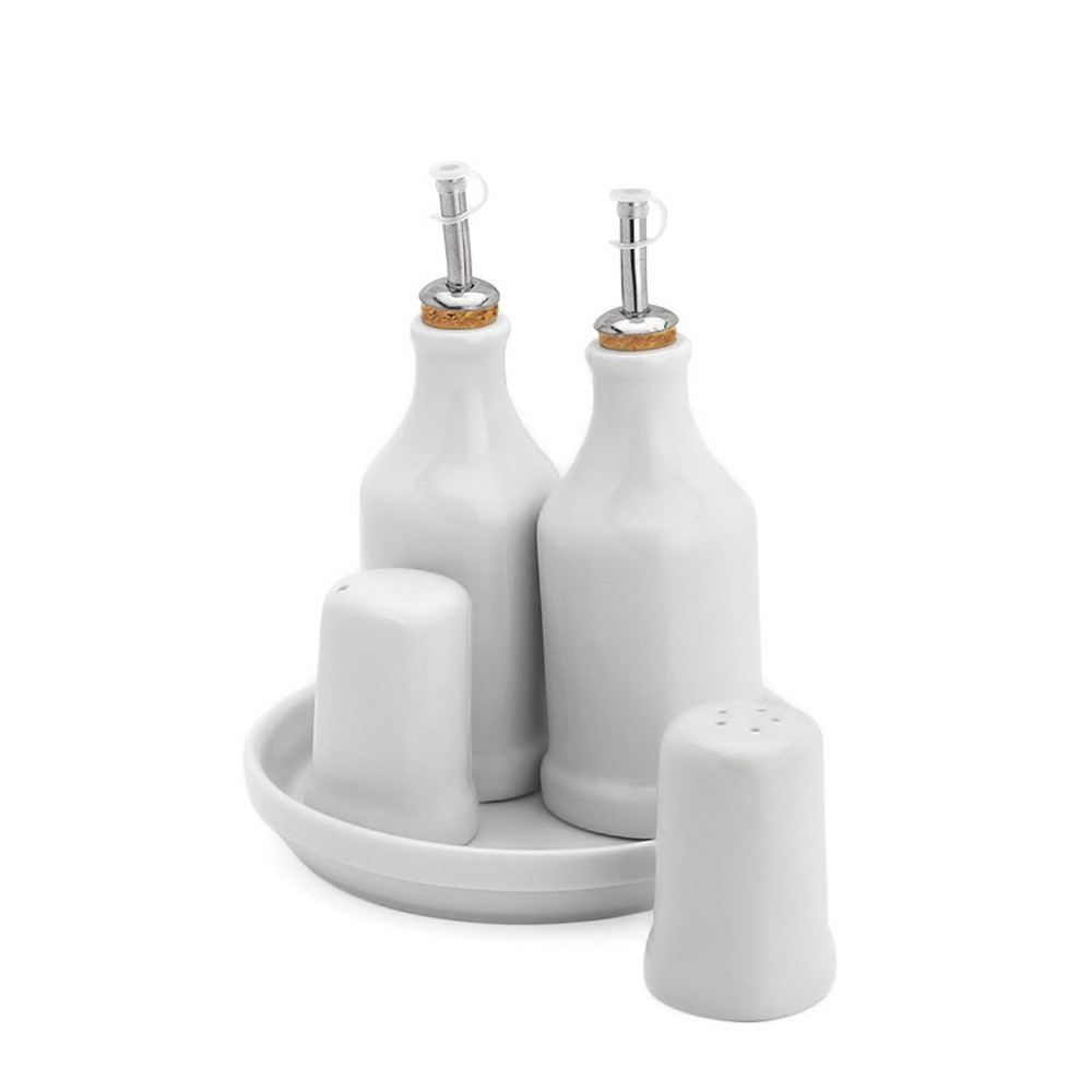 Galheteiro Porcelana com Bandeja Redonda