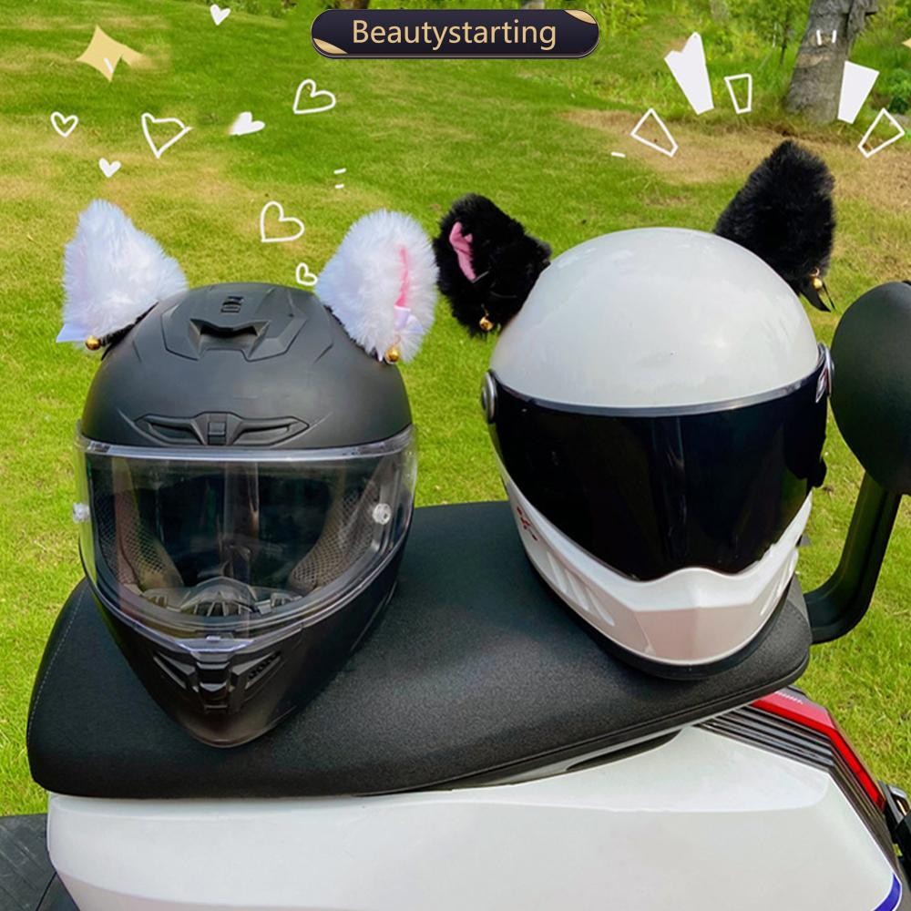 2Pcs Capacete De Motocicleta Plush Orelhas De Gato Decoração Adesivos Motocross Face Inteira Fora De Estrada A2G2
