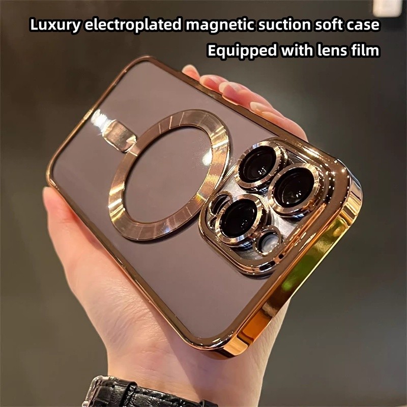 Adequado Para iPhone 16 Pro Max 16plus 14 13 11 Caixa Telefônica , Protetora Transparente Galvânica Luxuosa , Com Filme Lentes , Concha Macia Magnética em Oferta na Shopee