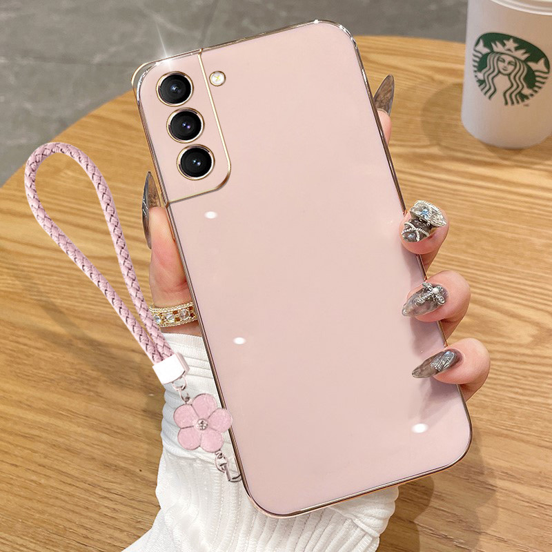 Caixa Para Samsung Galaxy S20 S21 Plus Ultra FE S20 + S21 + Luxo Com Borda Reta Eletroplatada De Silicone Protetora Telefone Corda Pendurar Flores em Oferta na Shopee