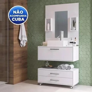 Gabinete de Banheiro 80cm com Painel e Balcão Arte Cass Class Branco em Oferta na Shopee