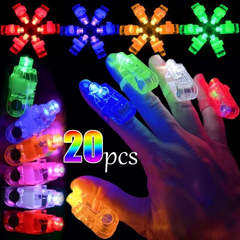 20-5pcs 6 Cores Lanternas De Dedo-Luzes LED-Anel Fluorescente De Halloween Plástico-Fornecimento De Festa De Aniversário Para Crianças-Brinquedo De Lâmpada Decoração De Adereços