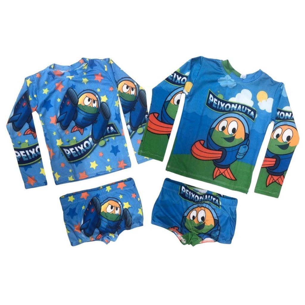 Kit De Sunga Com Blusa Termica E Protecao Uv 50 Personagens 02 ao 06
