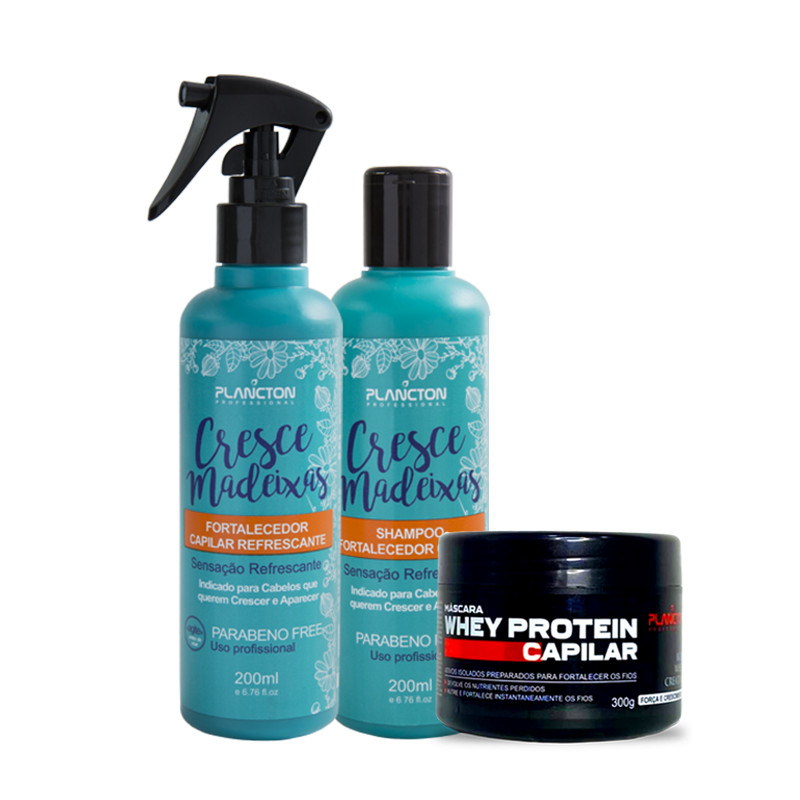 Kit Cresce Madeixas + Máscara Whey Protein 300g  -Plancton Professional
