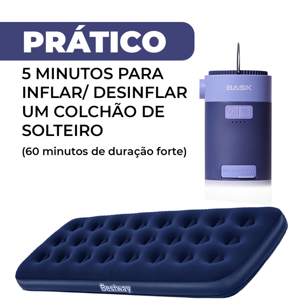Detalhes do Bomba De Ar Automática Recarregável Com Lanterna E Power Bank 3 Em 1 Portátil Bask