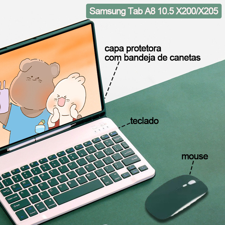 Capa Para Tab A8 10.5 x200/x205 com Teclado E Mouse Sem Fio Resistente a impactos 3 em 1