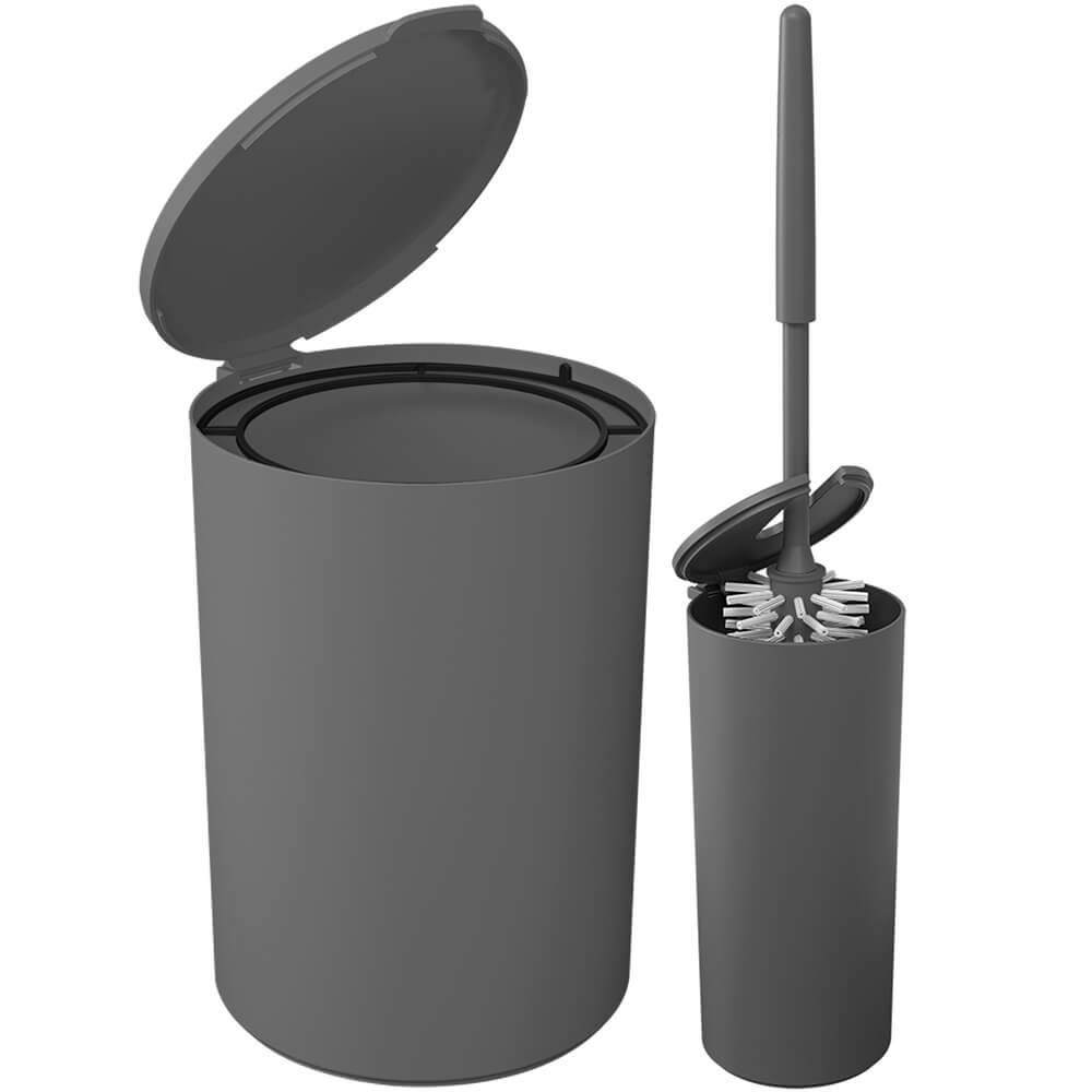 Lixeira Para Banheiro 5l E Escova Sanitária Serene Cinza Escuro - Coza - Home & Living