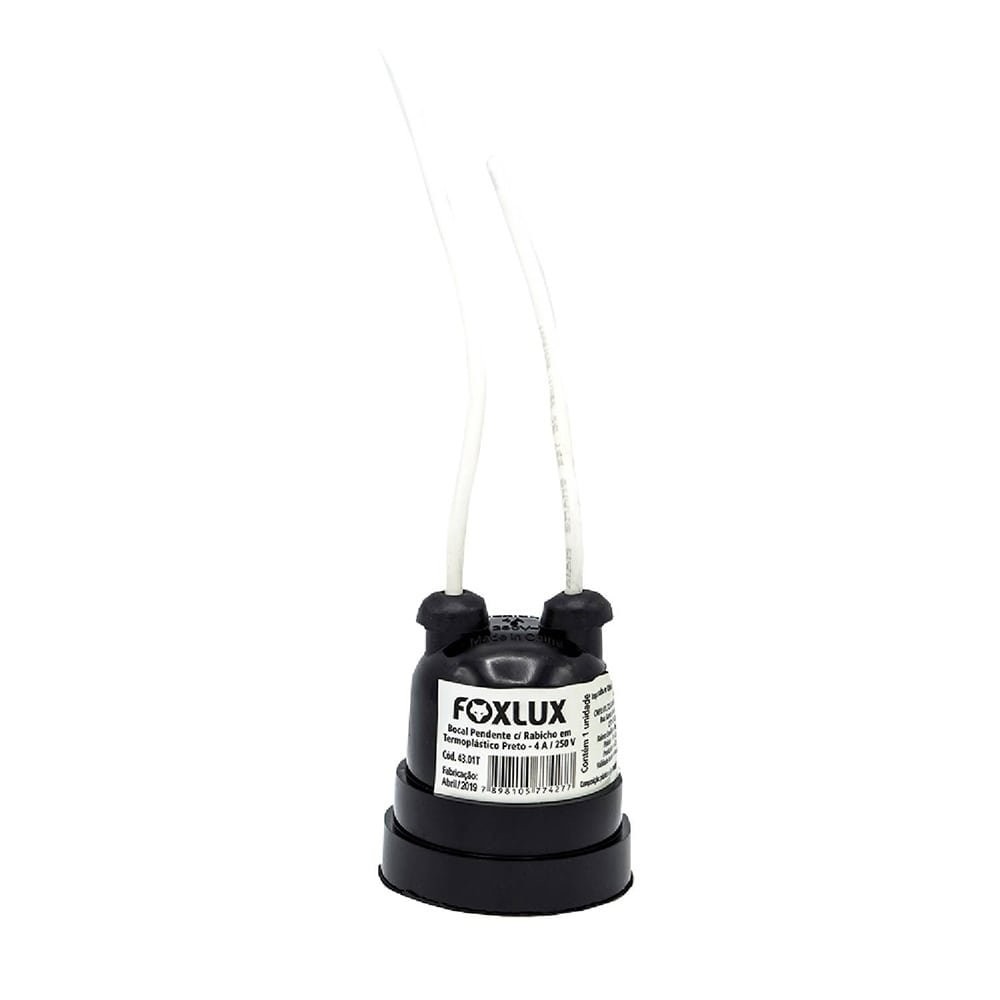 Soquete Foxlux Pendente com Rabicho Nylon Preto - Embalagem com 50 Unidades - Home & Living