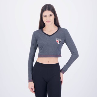 Cropped Manga Longa São Paulo Pond Feminino Cinza Escuro em Oferta na Shopee