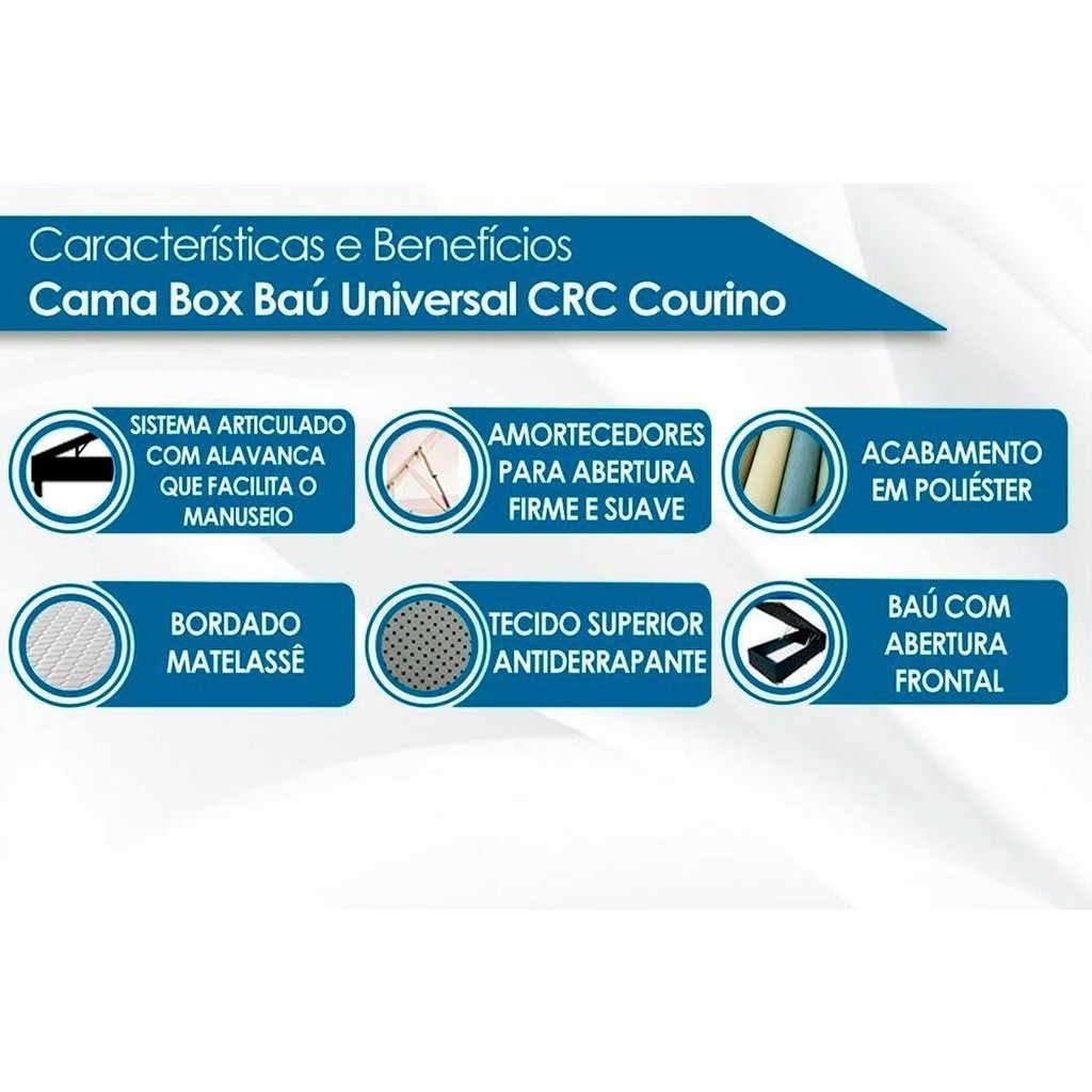 Detalhes do Conjunto Box Baú Solteiro: Colchão Molas Anjos Superlastic Classic + Base CRC Courano White(88x188)