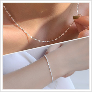 Kit Conjunto Colar e Pulseira  Fita Laminada Torcida Banhada Em Prata 925