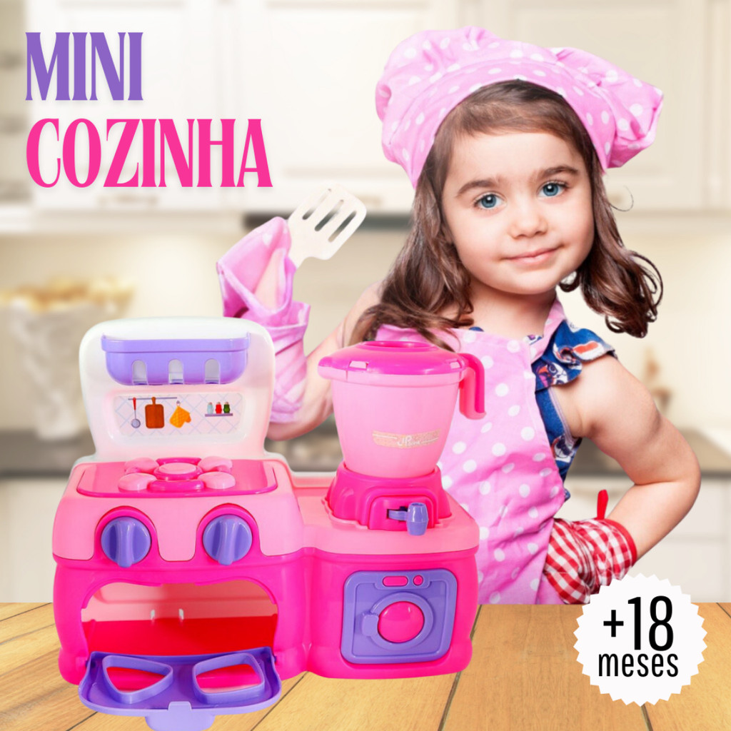 Mini Cozinha Rosa Didática Completa Fogão Forno Liquidificador Frigideira e Acessórios Brinquedo Infantil Menina Brincadeira Didática Faz de Conta Casinha Boneca Comidinha Presente Dia das Crianças Natal