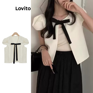 Lovito Blusa elegante lisa com renda para mulheres L106AD516 em Oferta na Shopee