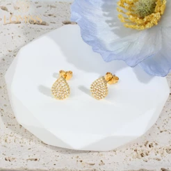 Brinco Delicado Elegante Antialérgico Feminino Folheado Ouro 18k a Platina Gota Zircônia Cravejada