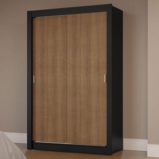 Guarda-Roupa Solteiro 2 Portas de Correr Preto/Rustic Milano Madesa em Oferta na Shopee