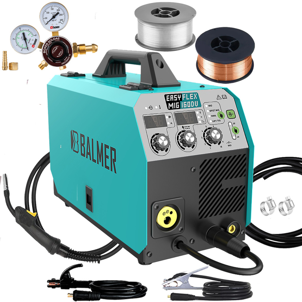 Maquina De Solda Inversora Bivolt Multiprocesso Mig 160 Balmer Tig Eletrodo Arames 1kg 0.8mm Regulador