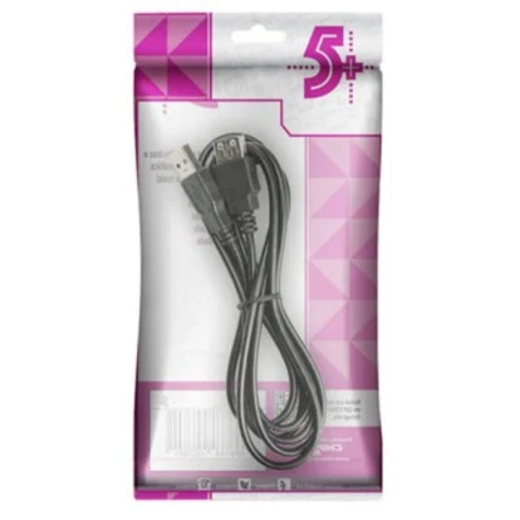 CABO USB 2.0 - USB A MACHO + USB A FEMEA 2.0 - 1,80M - PRETO