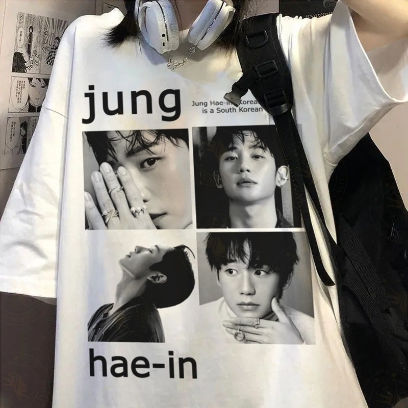 Camiseta 100% Algodão Camiseta Algodão Jung Hae In Dorama Masculina e Feminina Streetwear Branca Oversized T-shirt