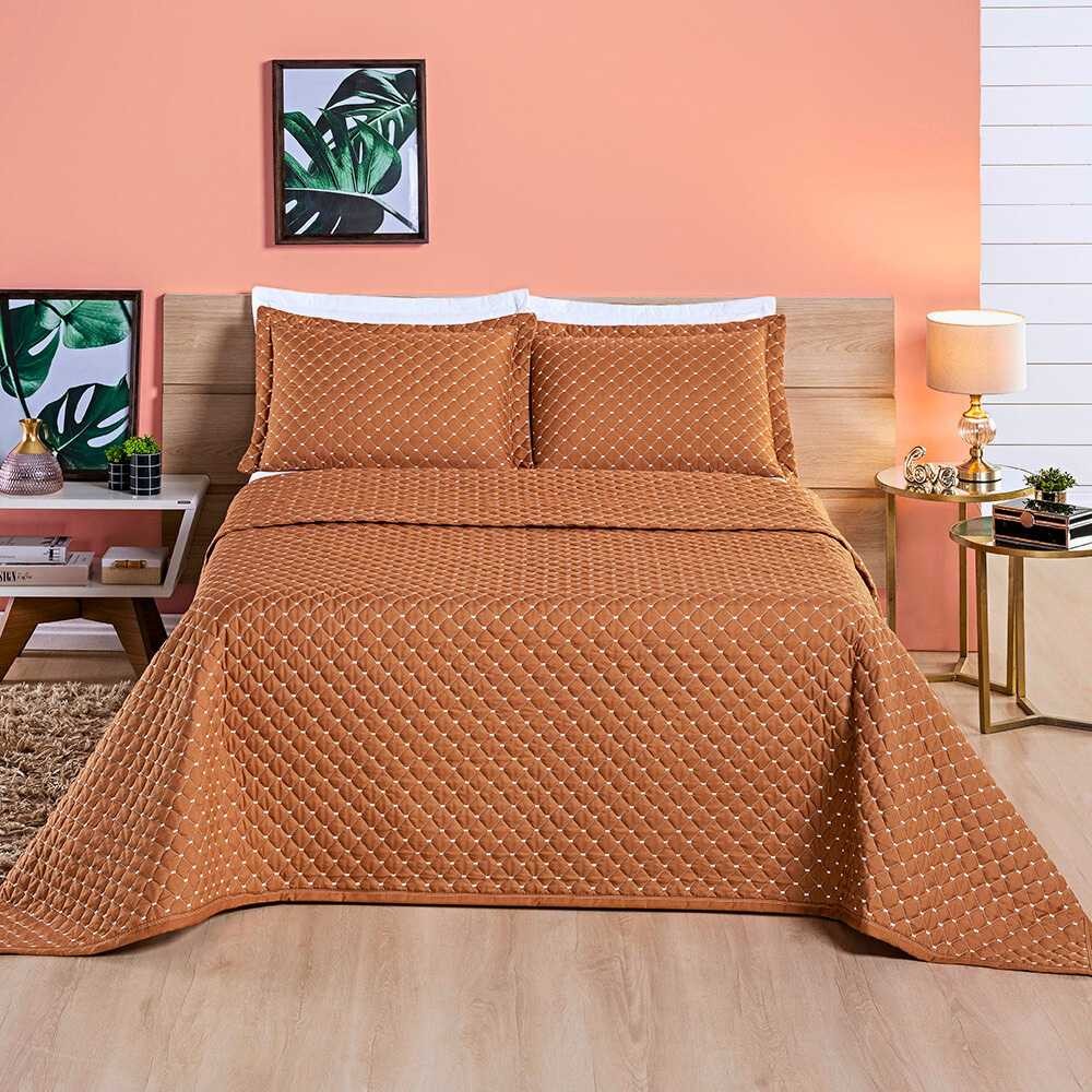 Cobre Leito 3 Peças – CasalQueenKing – Dupla Face e Acabamento Bordado – Percal 200 Fios – Ravena