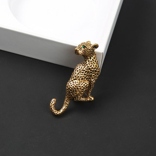 Broche Com Padrão De Chita De Strass Preto Liga Banhada A Ouro De Animal Leopardo