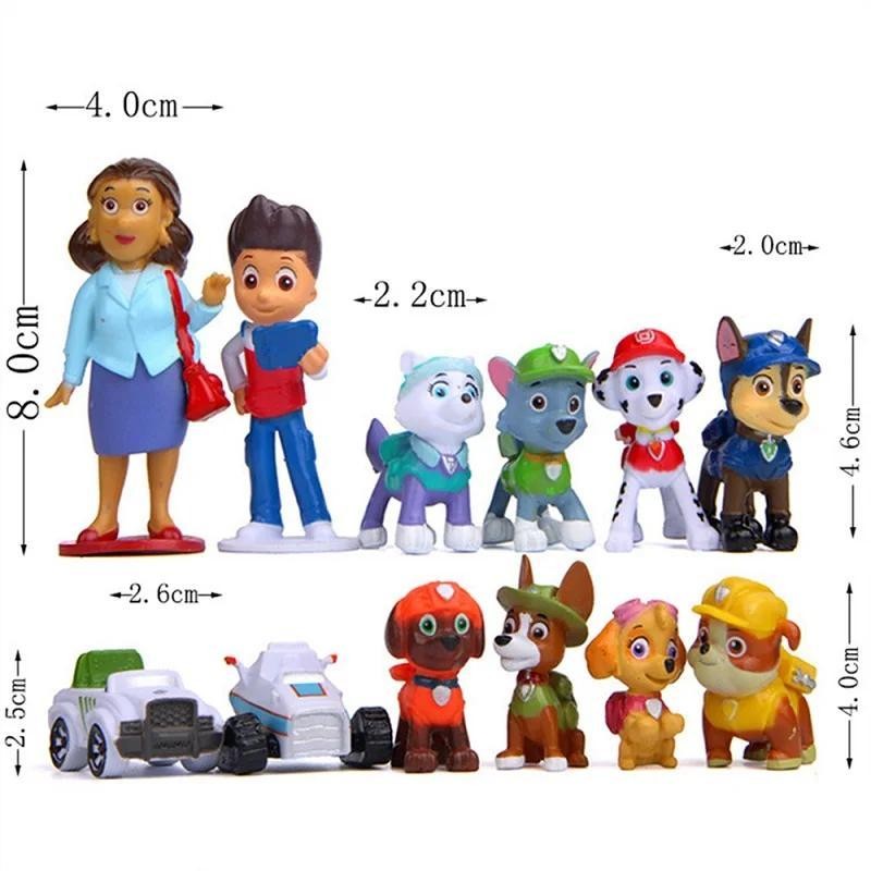 12pçs Patrulha Pata Patrulla Canina 4-10cm Anime Figura Figuras De Ação Filhote De Cachorro Carro Brinquedo Patrulhando