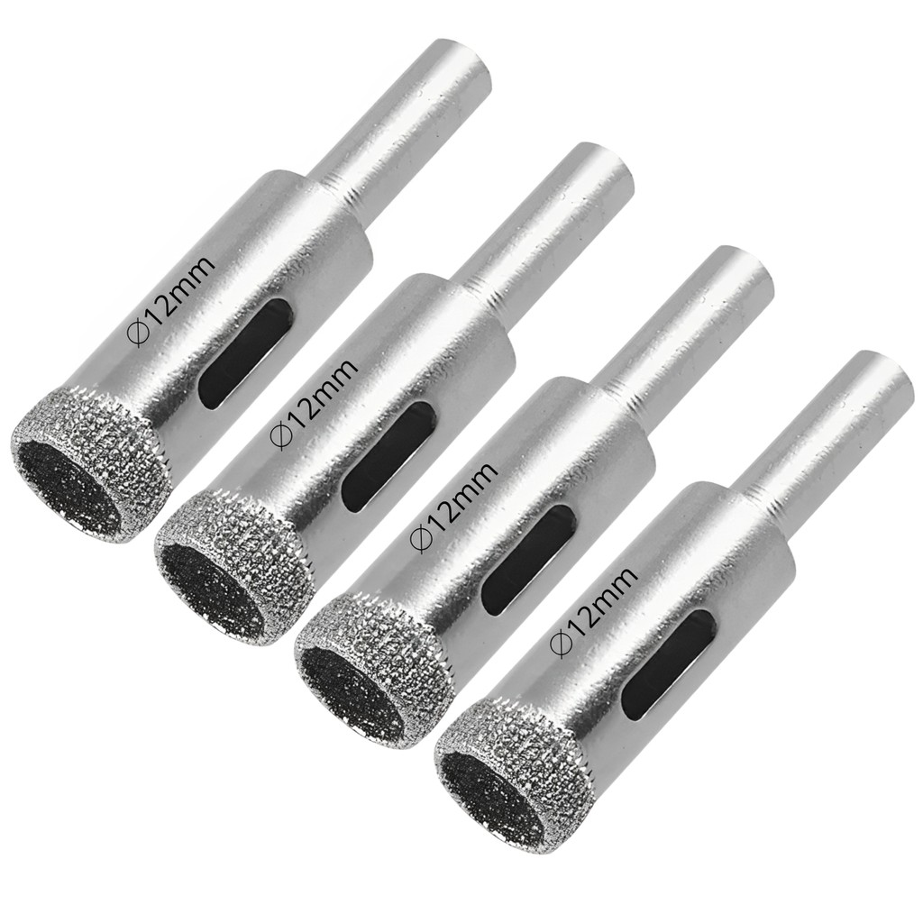Kit 4 Serras Copo Diamantada Refrigerada 12mm Porcelanato Vidro Mármore Broca Copo Instalação Bucha Obra