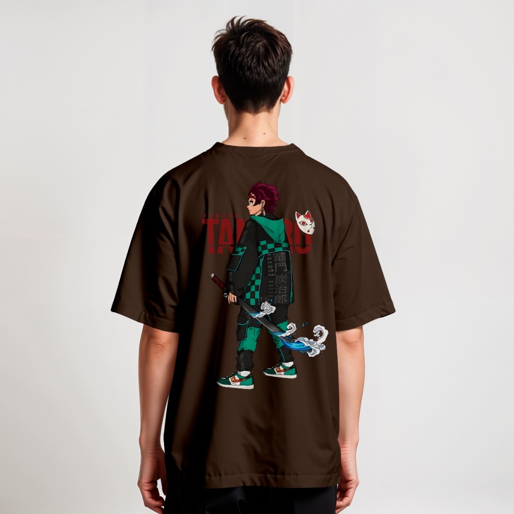 Camiseta Oversized Kimetsu no Yaiba Tanjiro Haori Xadrez Caçador de Demônios REF 2957 Home Custom