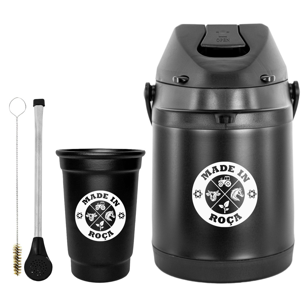 Kit Tereré Garrafa Térmica 2.5l Preta Bomba Tradicional Preta Aluminio e Plástico Copo Alumínio Preto 330ml em Oferta na Shopee