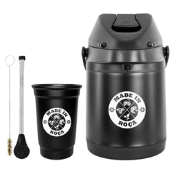 Kit Tereré Garrafa Térmica 2.5l Preta Bomba Tradicional Preta Aluminio e Plástico Copo Alumínio Preto 330ml