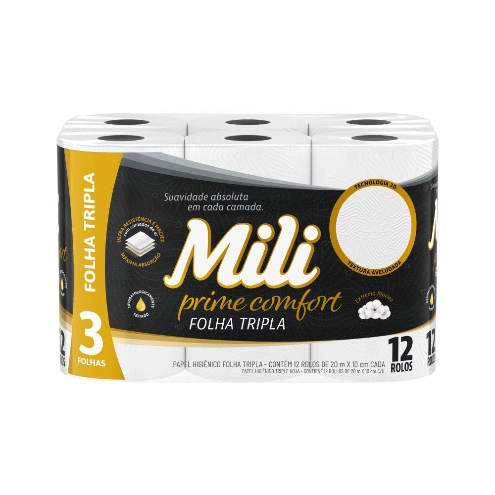 Papel Higiênico Mili Prime Comfort C/12 Folha Tripla em Oferta na Shopee