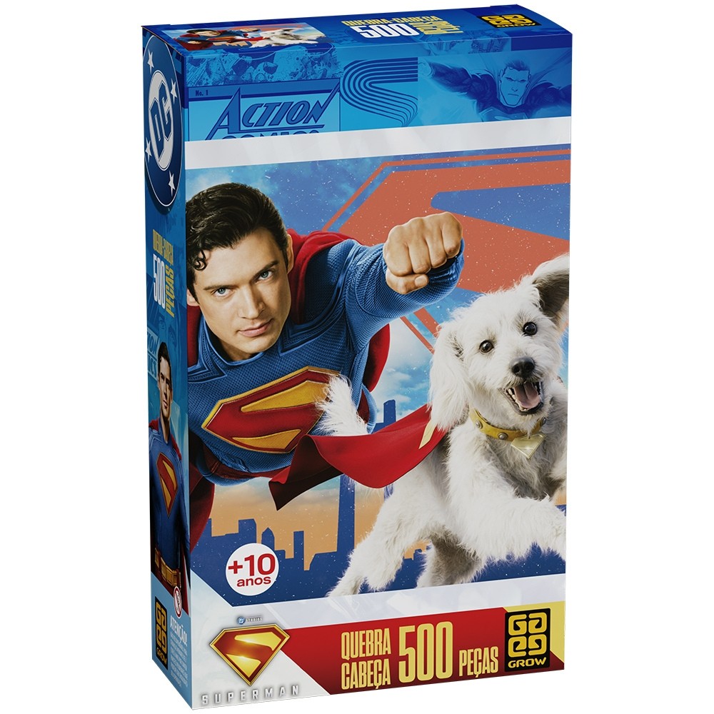 QUEBRA CABEÇA SUPERMAN 500 PEÇAS GROW DC COMIC LIGA DA JUSTIÇA HERÓI CACHORRO HOMEM QUADRINHO ACTION - Mom & Baby