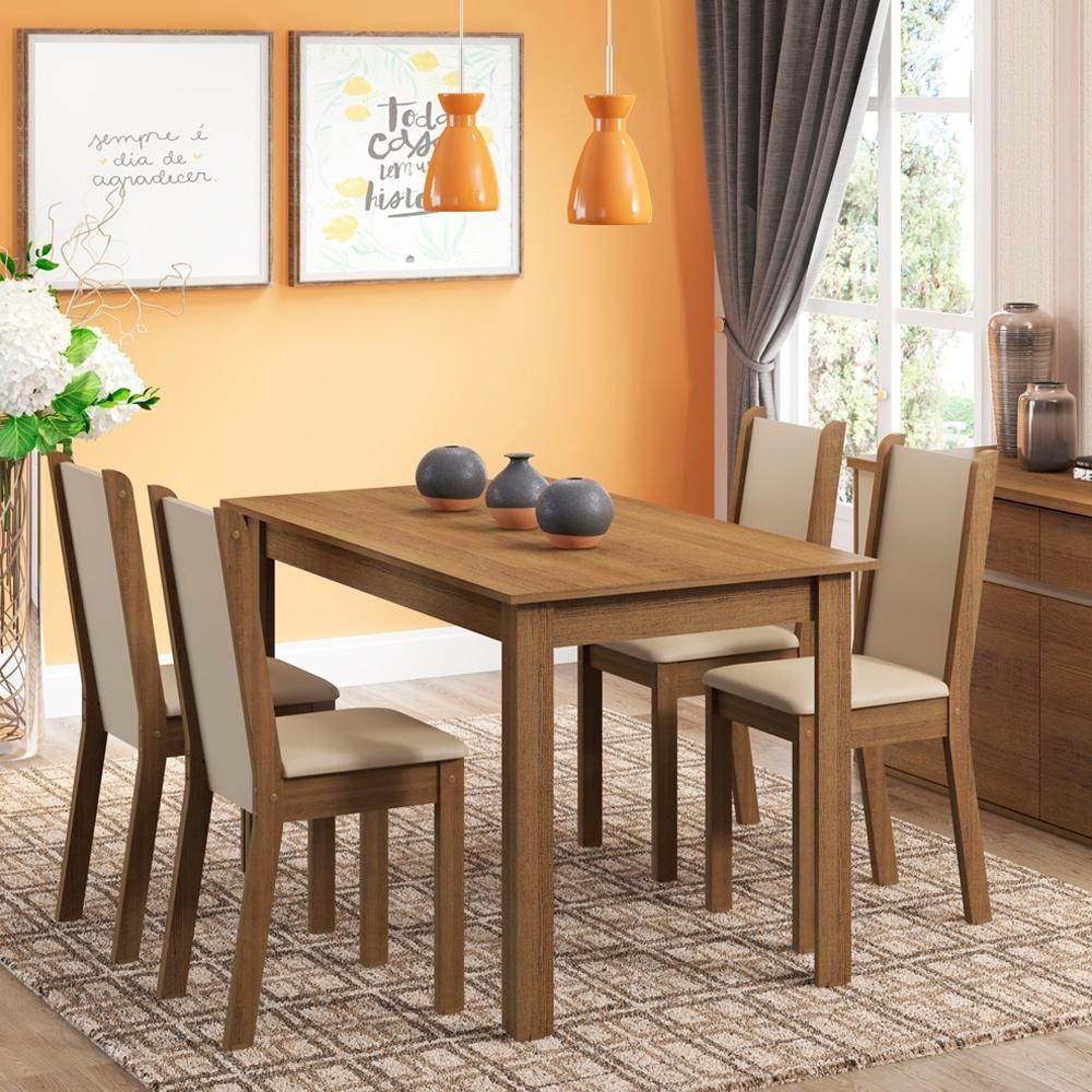 Sala de Jantar Rosa Tampo Madeira com 4 Cadeiras Madesa