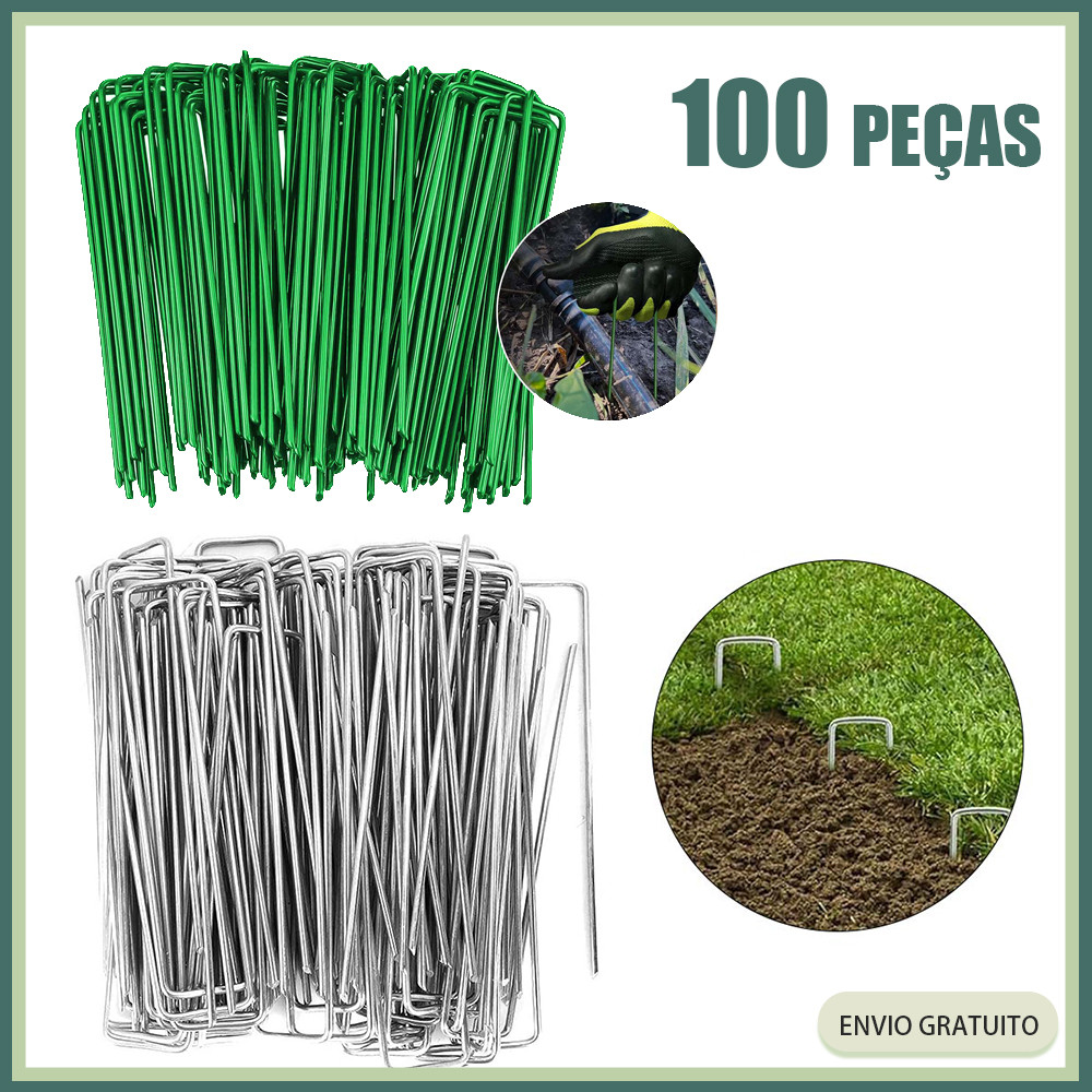 100x Grampo Gancho Presilha para fixação de Grama Sintética cor 15cmx3cm,Estacas de jardim em forma de U