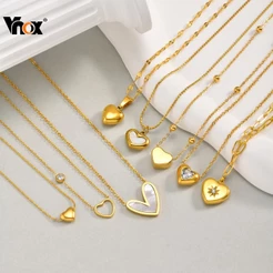 Colar Cúbico De Zircônia De Pérola Em Forma De Coração Vnox , Hipoalergênico De Aço Inoxidável Dourado Joia Presente De