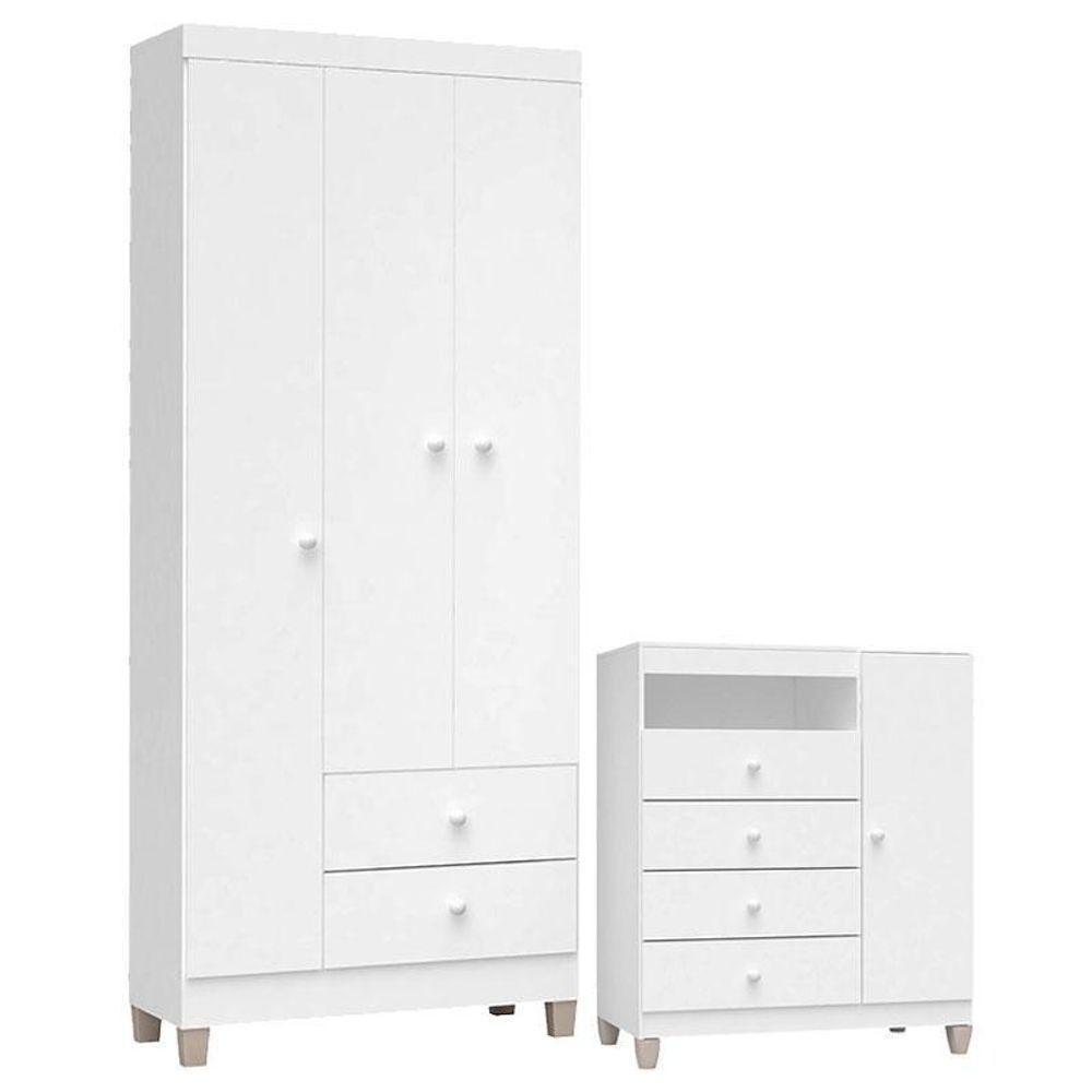 Cômoda E Guarda Roupa 3 Portas Ternura Baby Branco Flex – Incorplac em Oferta na Shopee